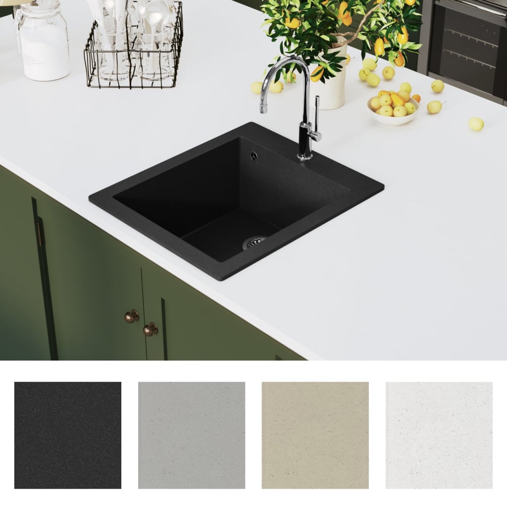 Overmount Kitchen Sink Single Basin Granite Black