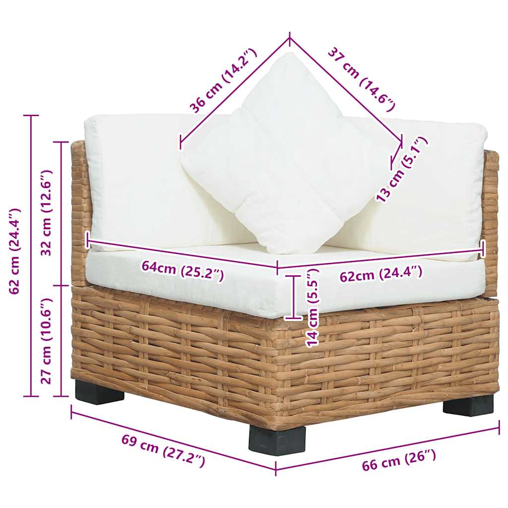 Corner Sofa with Cushions Natural Rattan