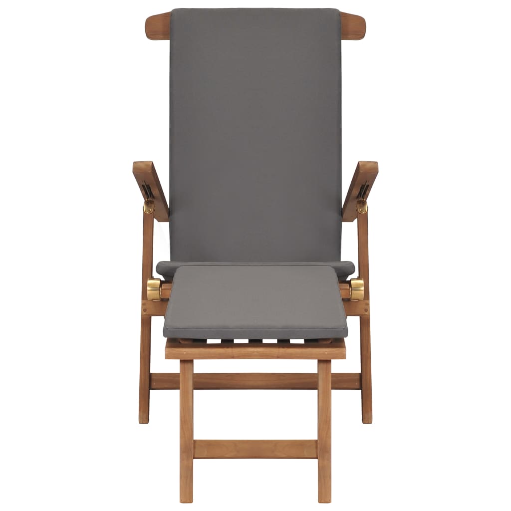 Deck Chair with Cushion Dark Grey Solid Teak Wood