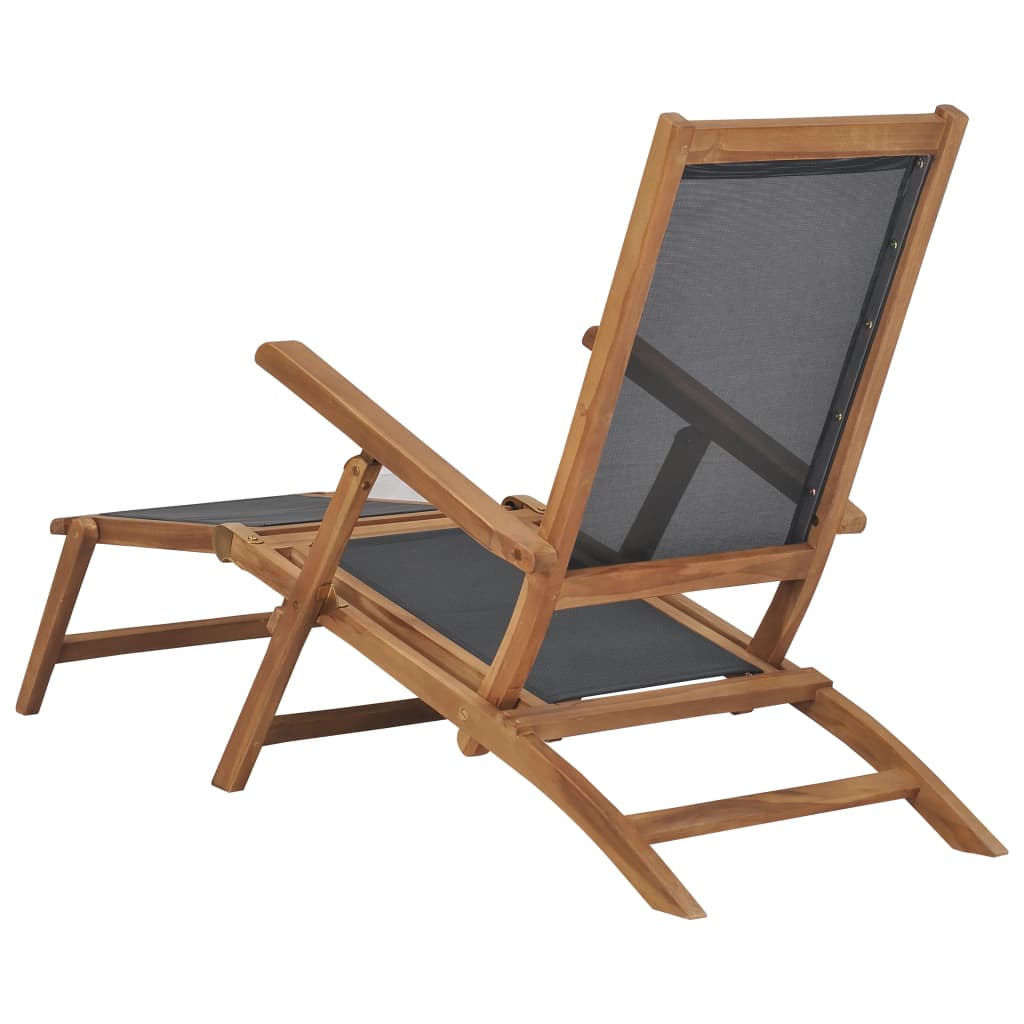 Deck Chair with Footrest Solid Teak Wood Black