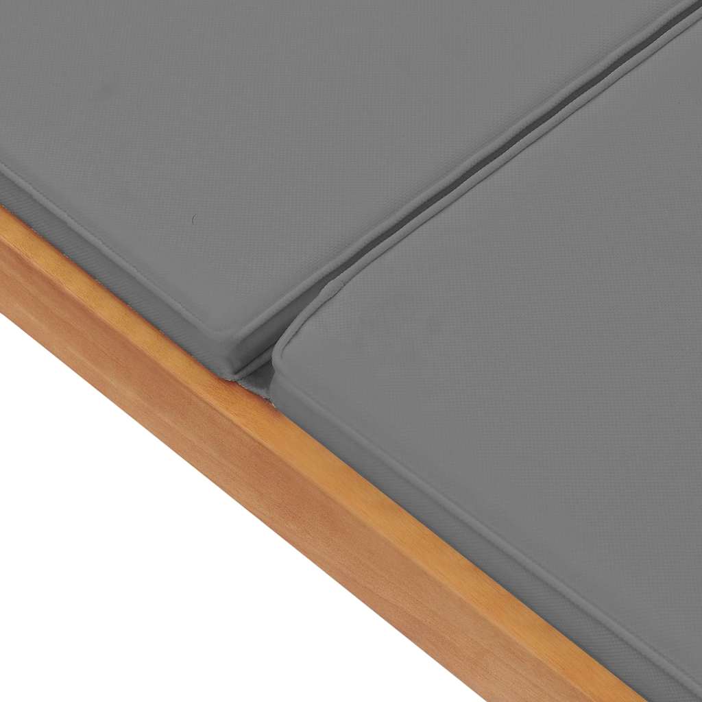 Sun Lounger with Cushion Solid Teak Wood Dark Grey