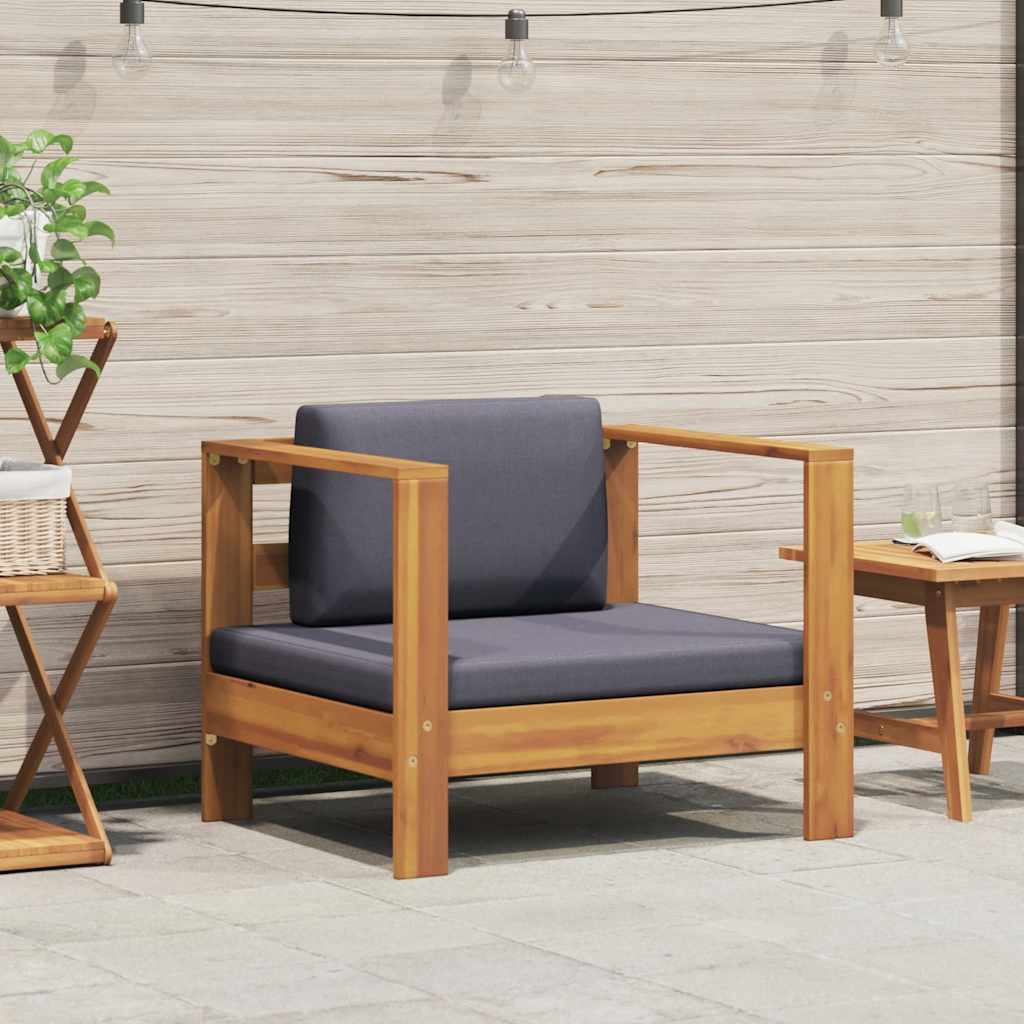Garden Sofa Chair with Cushion Dark Grey Solid Acacia Wood