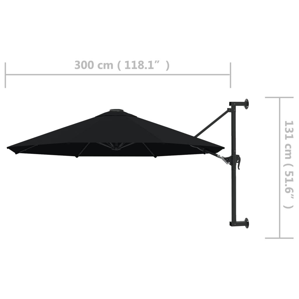 Wall-Mounted Garden Parasol with Metal Pole 300 cm Black