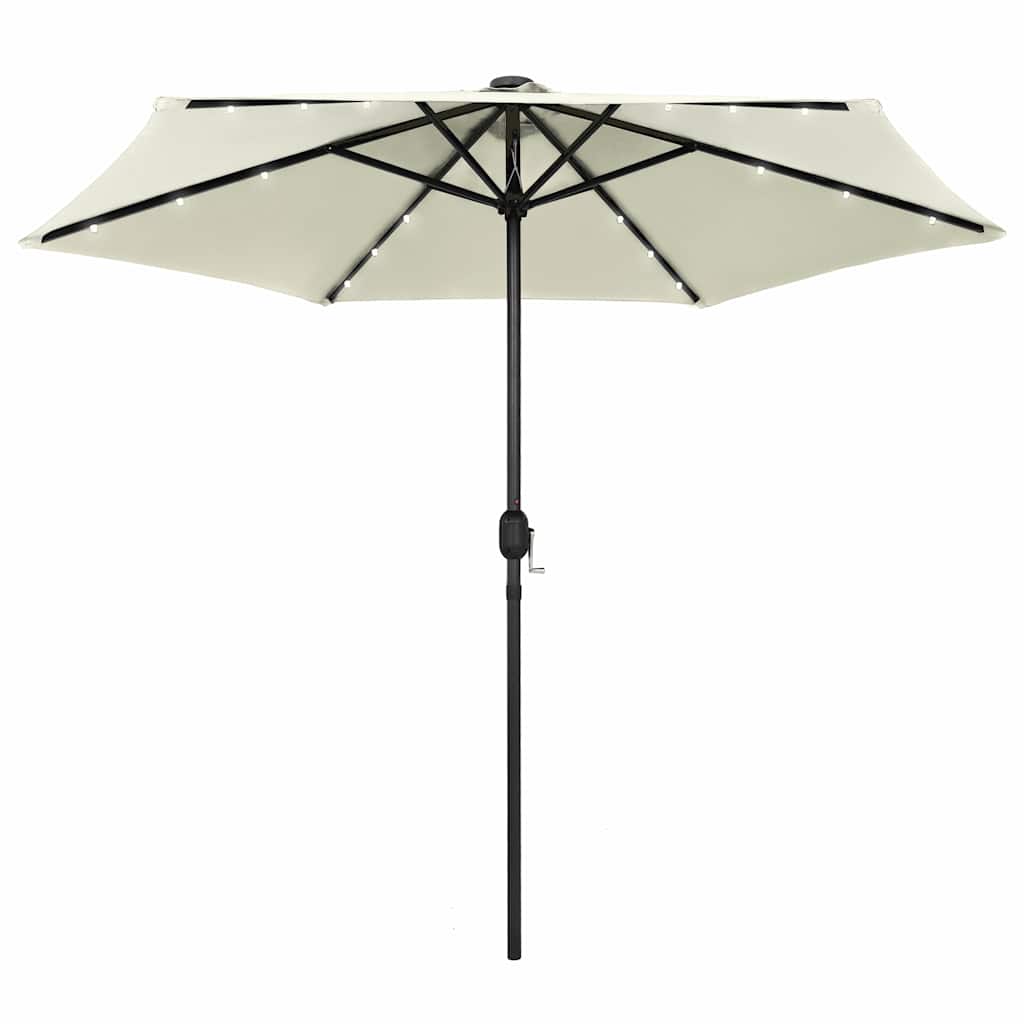 Garden Parasol with LED Lights&amp;Aluminium Pole 270 cm Sand White