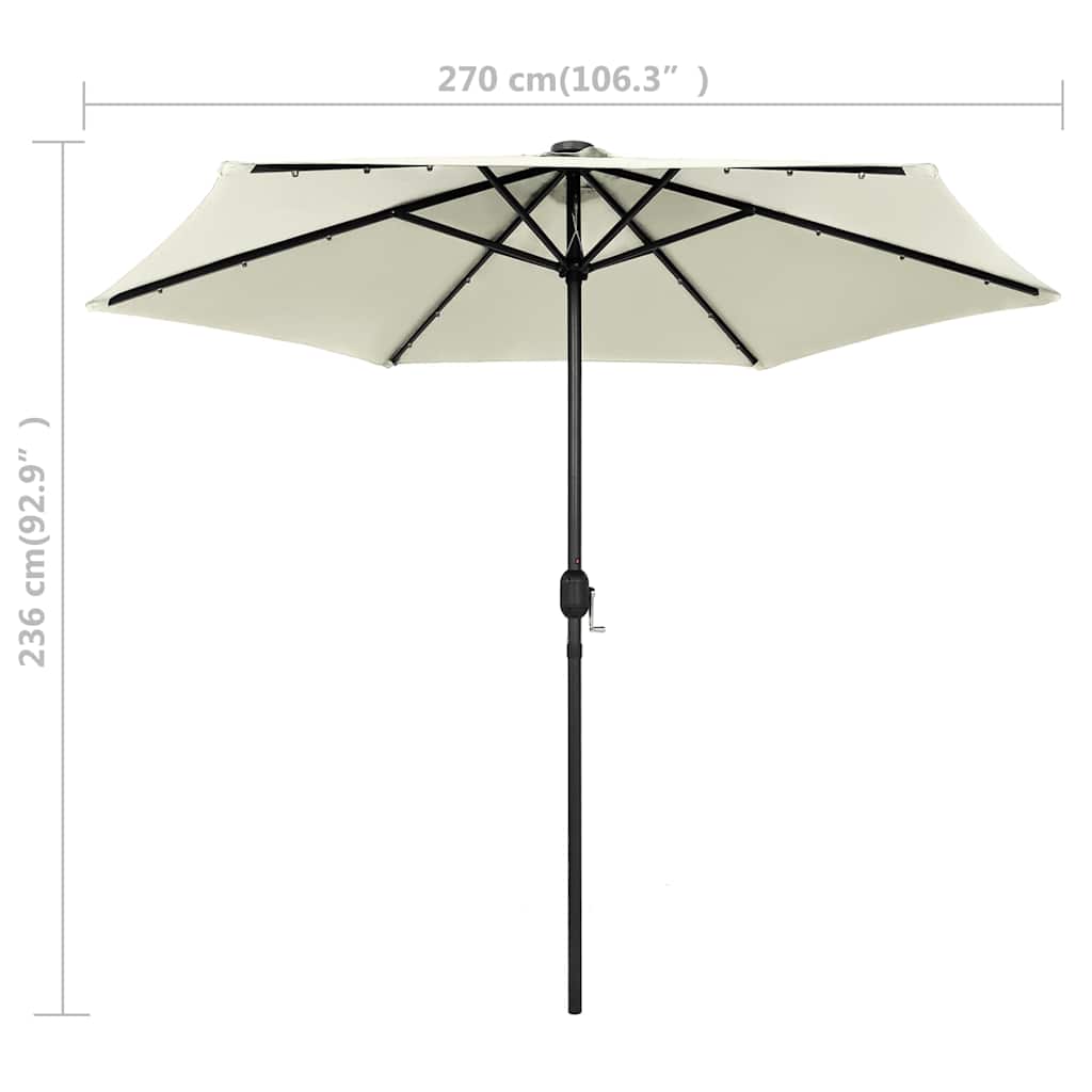 Garden Parasol with LED Lights&Aluminium Pole 270 cm Sand White