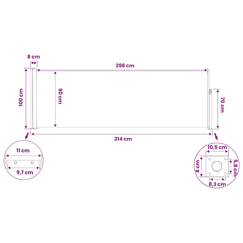 Patio Retractable Side Awning 100x314 cm Cream