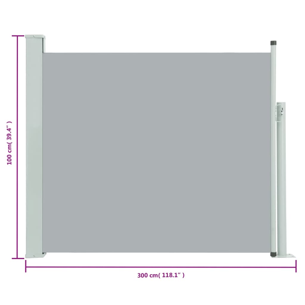 Patio Retractable Side Awning 100x300 cm Grey