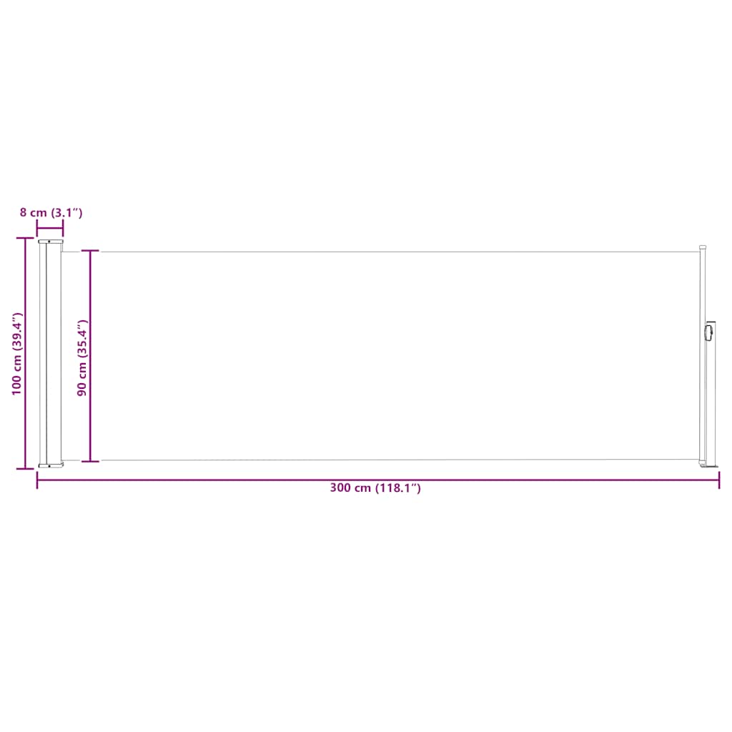 Patio Retractable Side Awning 100x300 cm Grey