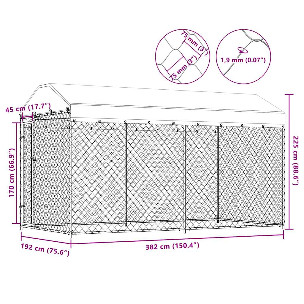 Outdoor Dog Kennel with Canopy Top 382x192x225 cm