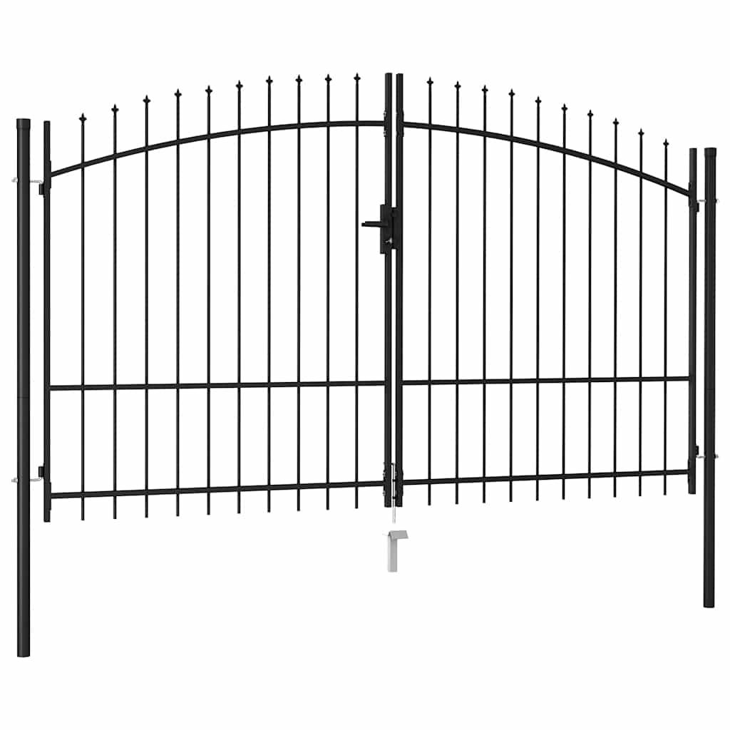 Fence Gate Double Door with Spike Top Steel 3x1.75 m Black