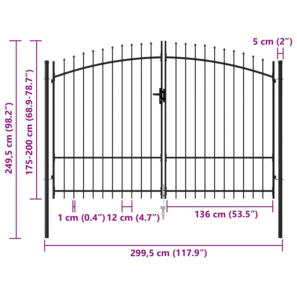 Fence Gate Double Door with Spike Top Steel 3x2 m Black