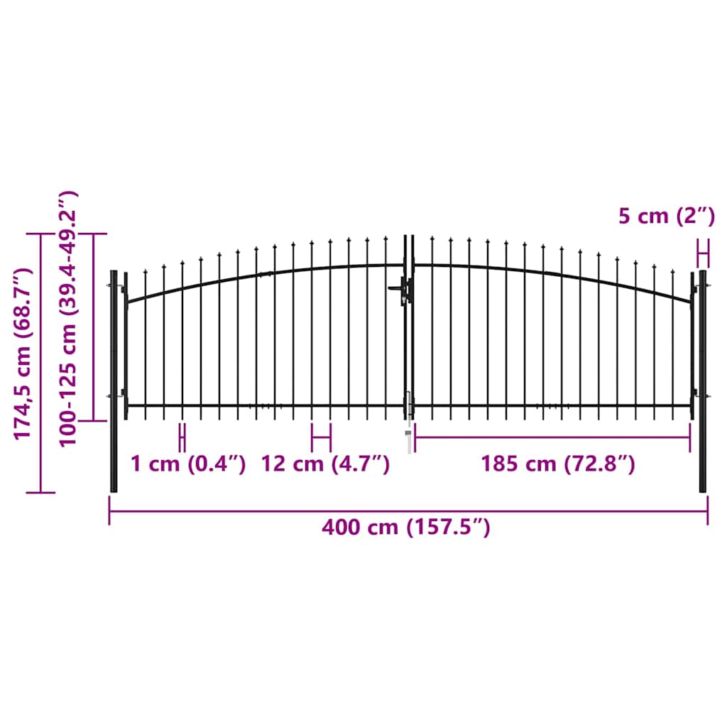 Double Door Fence Gate with Spear Top 400x175 cm