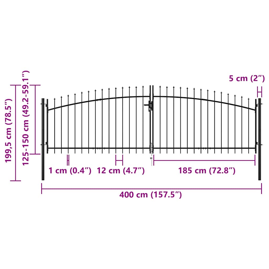 Double Door Fence Gate with Spear Top 400x200 cm