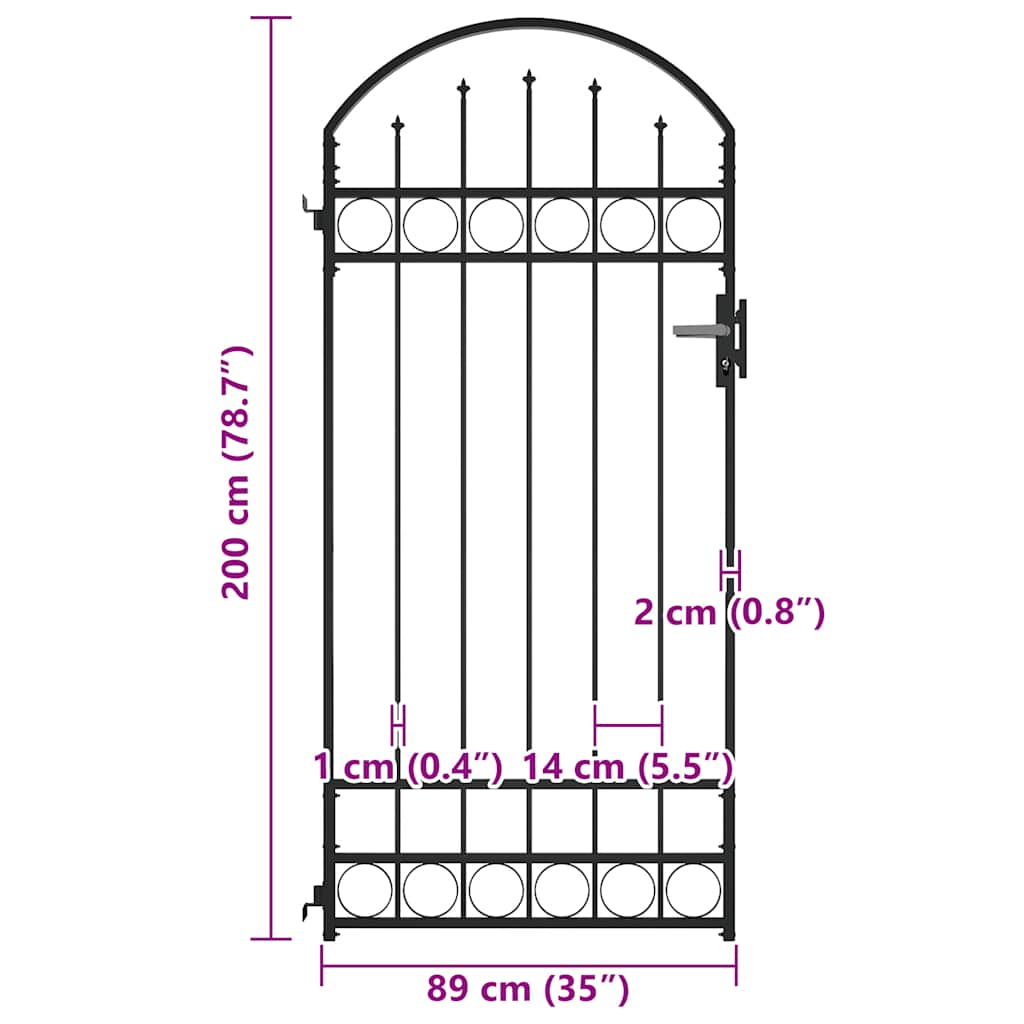 Fence Gate with Arched Top Steel 89x200 cm Black