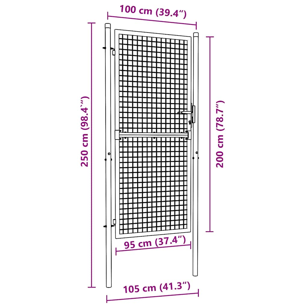 Mesh Garden Gate Galvanised Steel 100x250 cm Grey