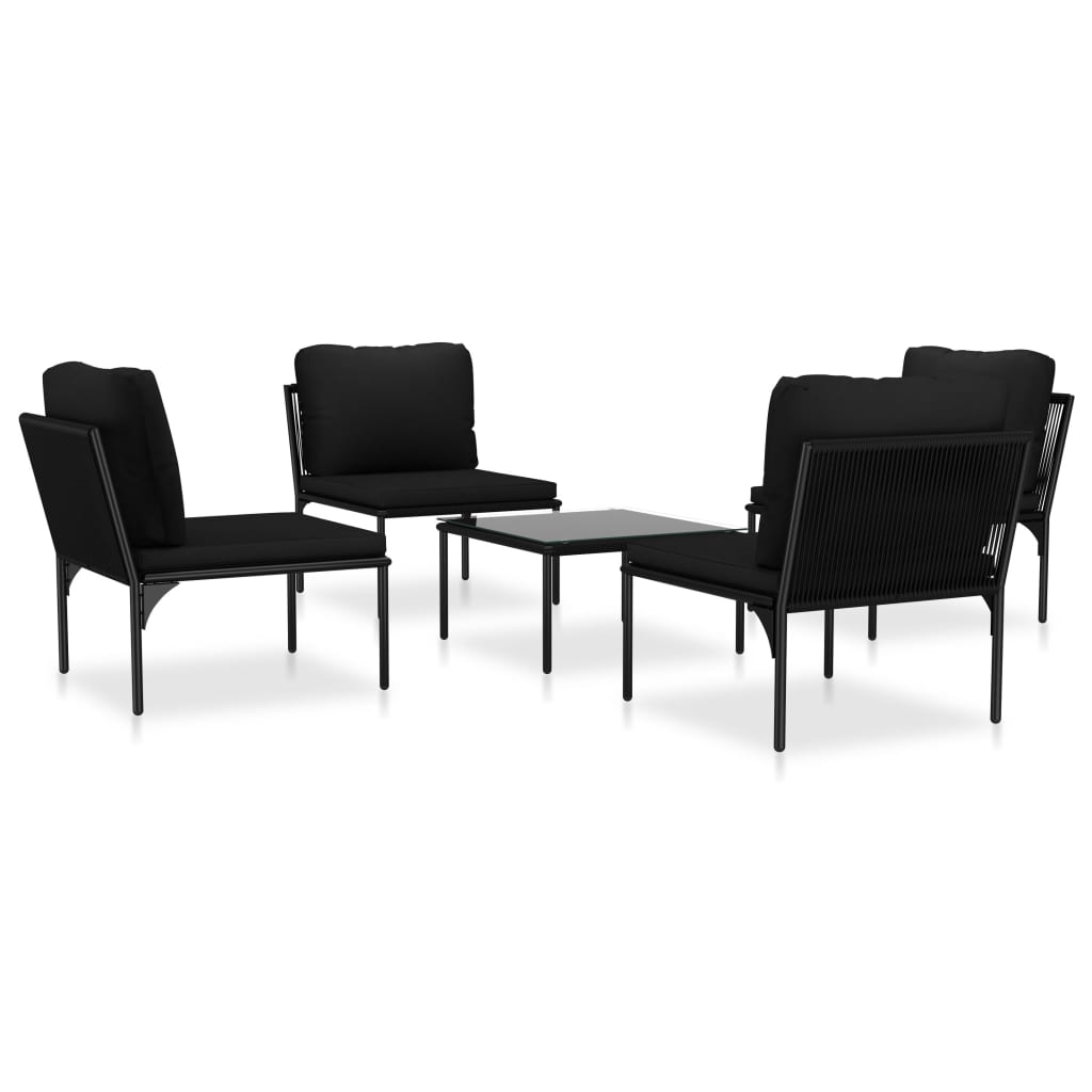 5 Piece Garden Lounge Set with Cushions Black PVC