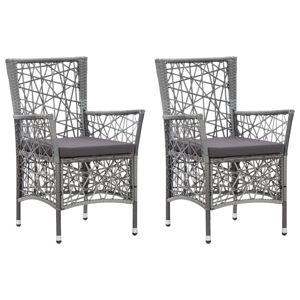 Outdoor Chairs 2 pcs with Cushions Poly Rattan Grey