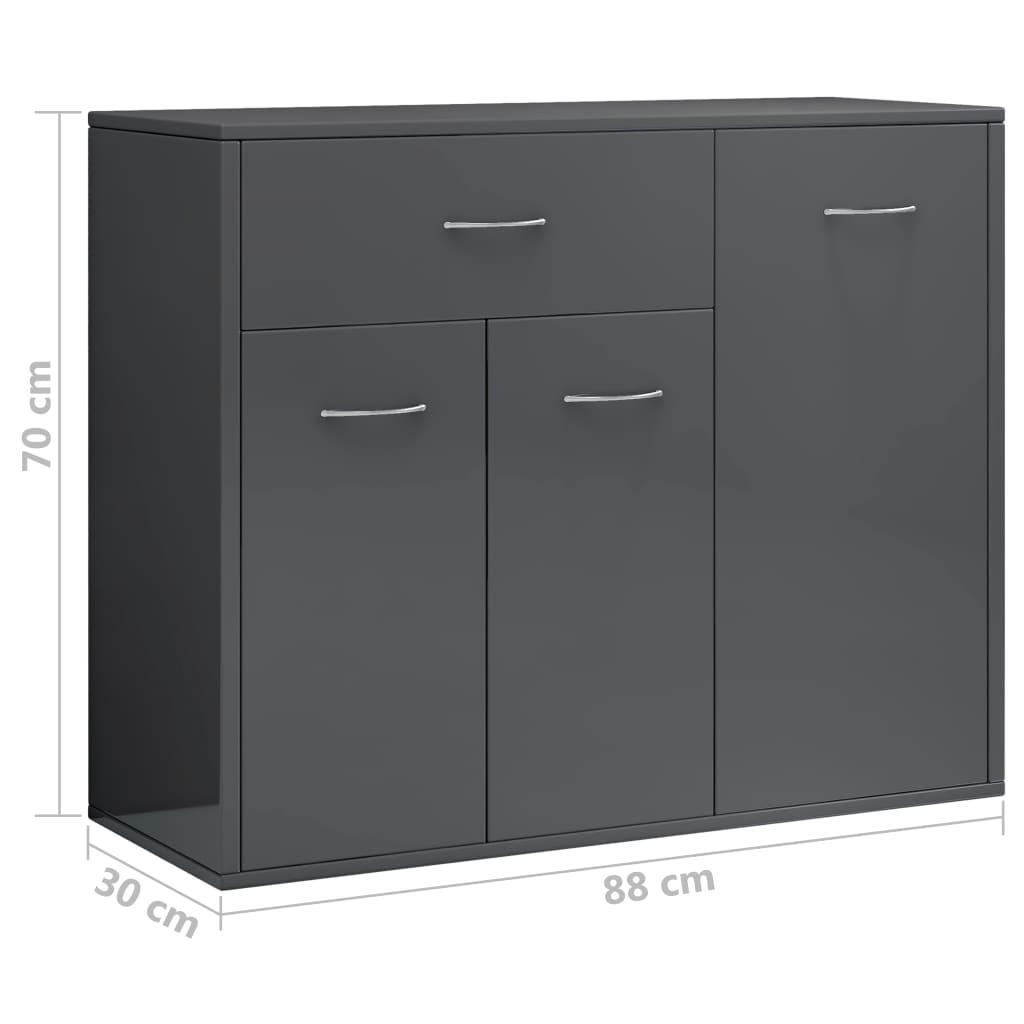 Sideboard High Gloss Grey 88x30x70 cm Engineered Wood