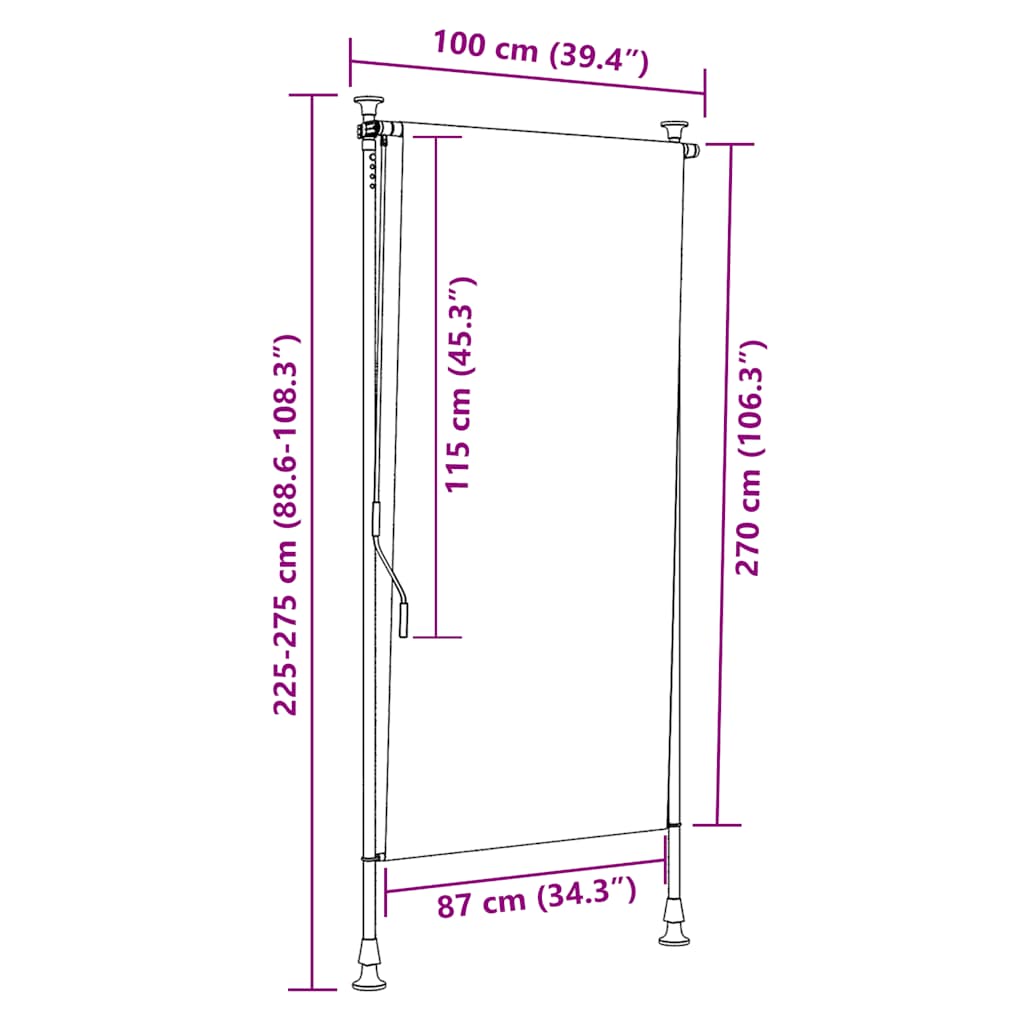 Outdoor Roller Blind 100x270 cm Cream