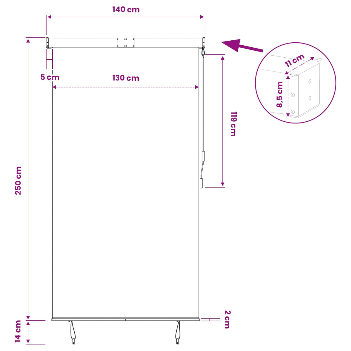 Outdoor Roller Blind 140x250 cm Anthracite