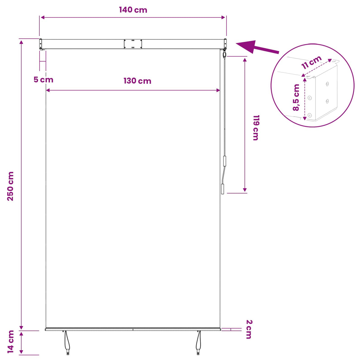 Outdoor Roller Blind 160x250 cm Anthracite