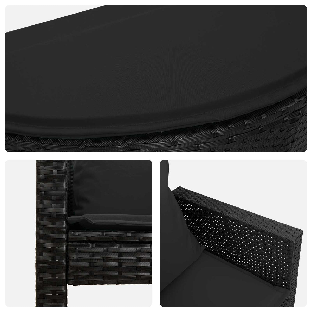 Garden Bed with Parasol Poly Rattan Black