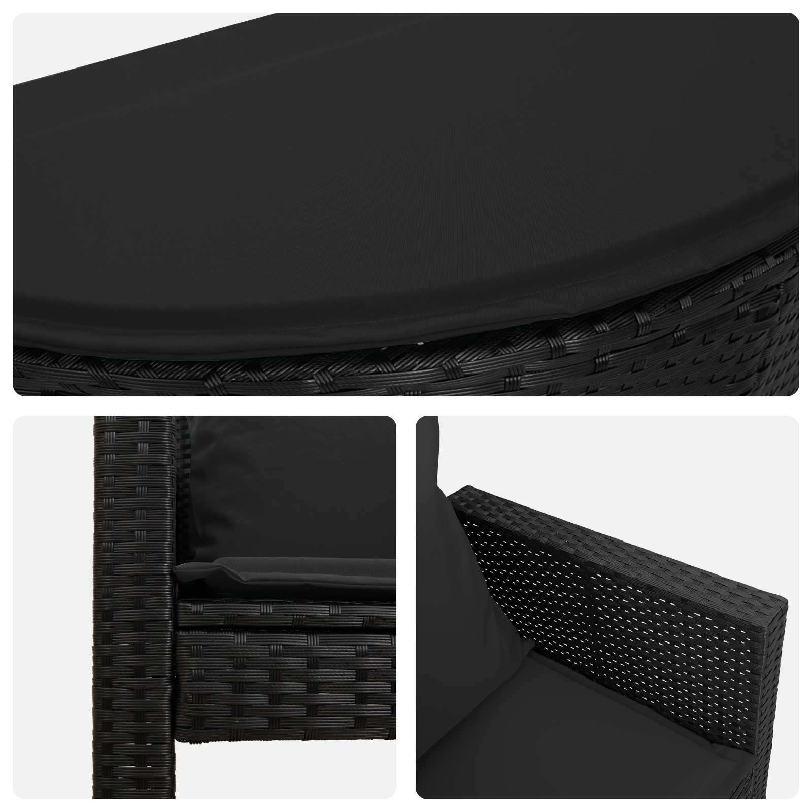 Garden Bed with Parasol Poly Rattan Black