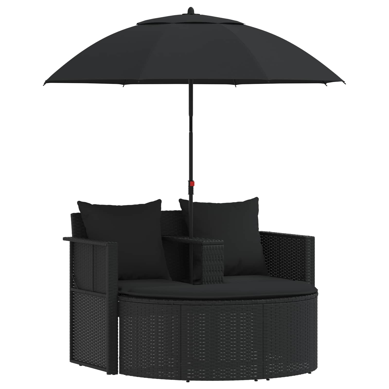 Garden Bed with Parasol Poly Rattan Black
