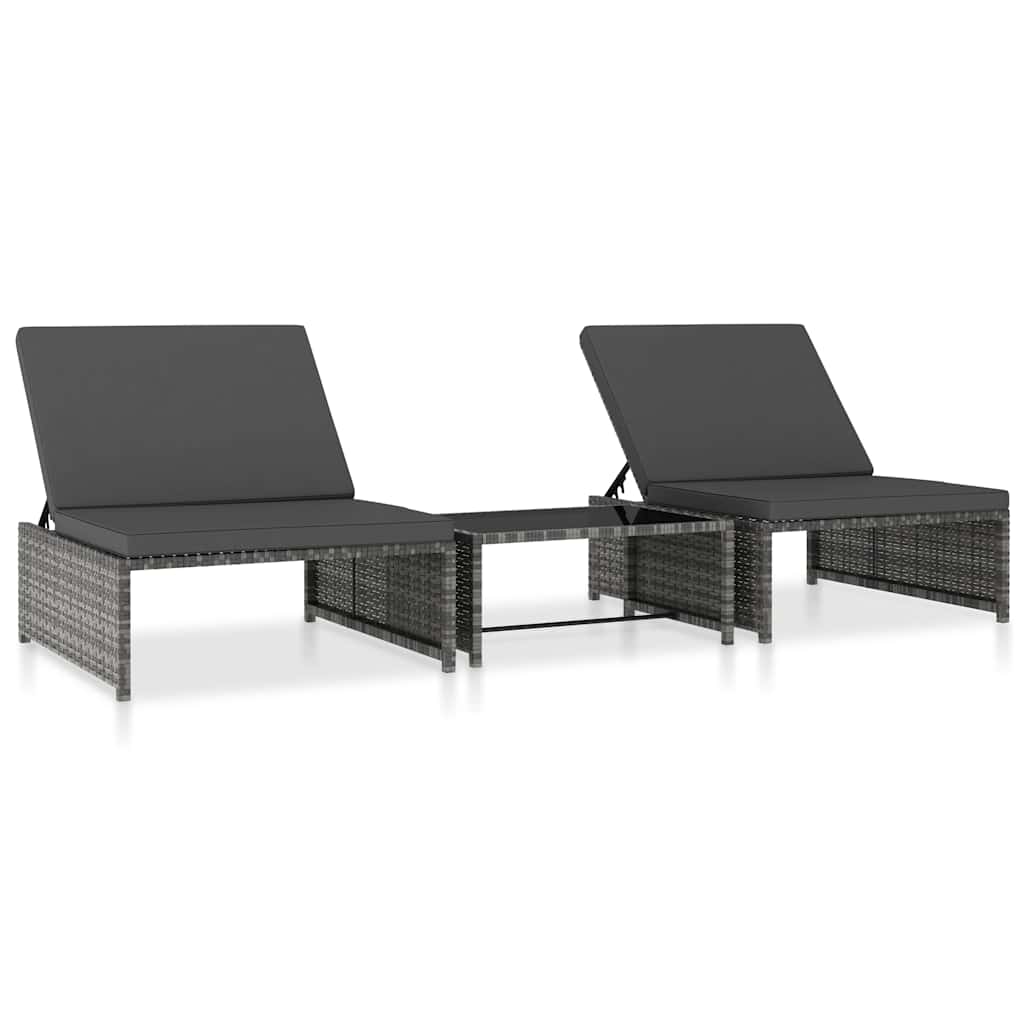 Reclining Garden Chairs 2 pcs with Table Grey Poly Rattan