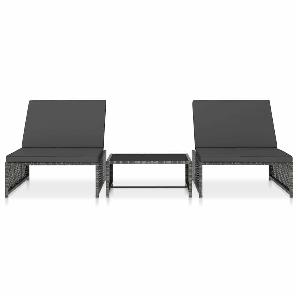 Reclining Garden Chairs 2 pcs with Table Grey Poly Rattan