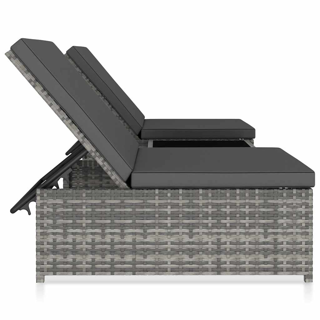 Reclining Garden Chairs 2 pcs with Table Grey Poly Rattan