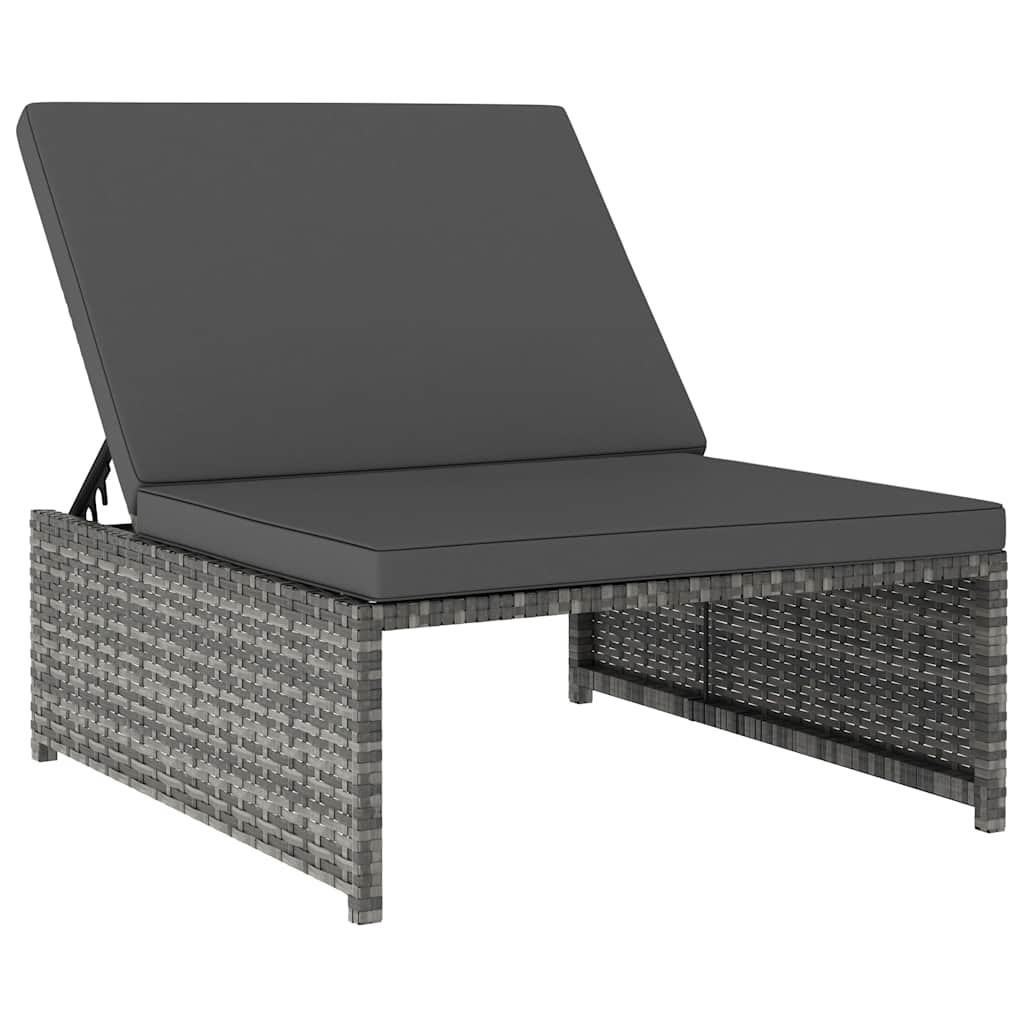 Reclining Garden Chairs 2 pcs with Table Grey Poly Rattan