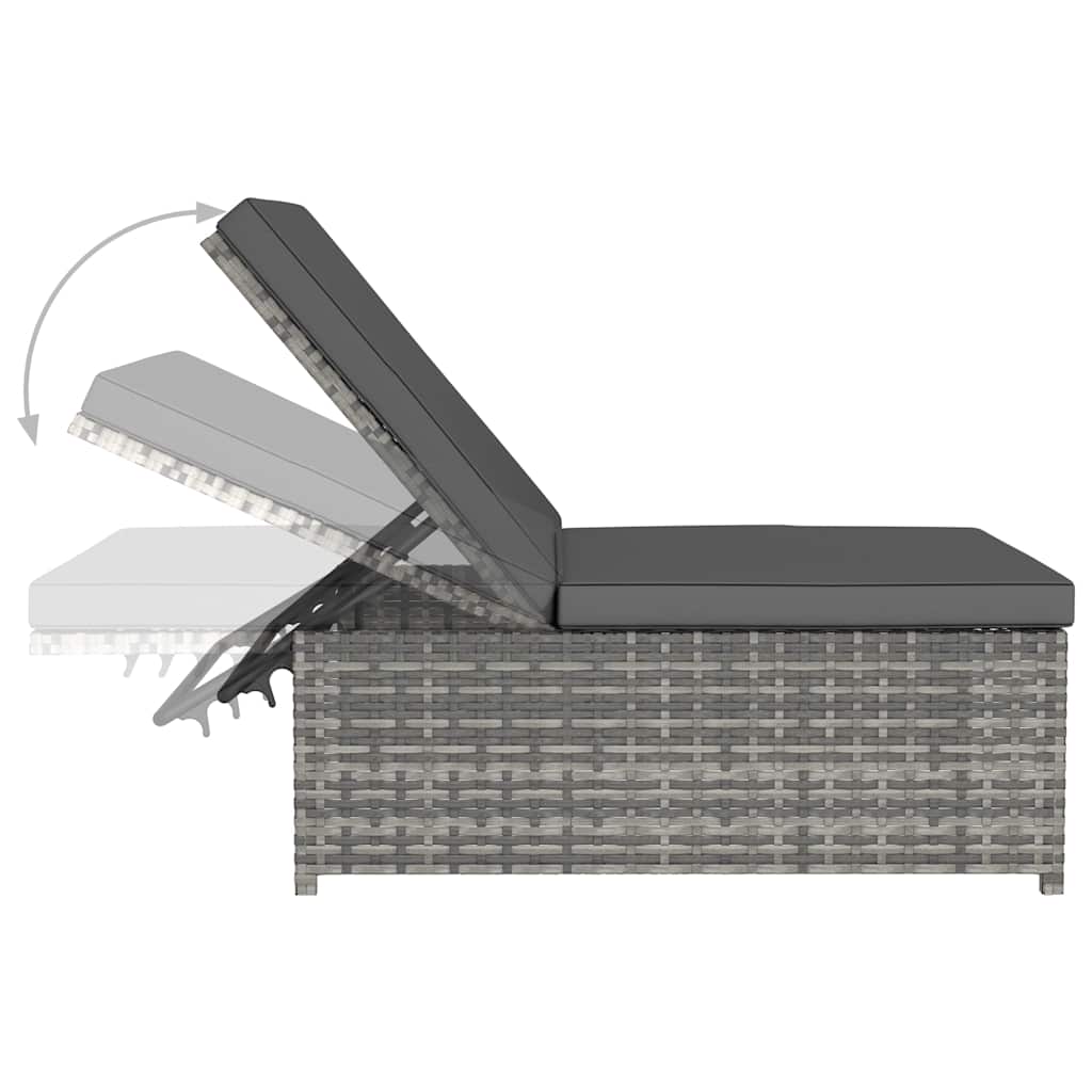 Reclining Garden Chairs 2 pcs with Table Grey Poly Rattan