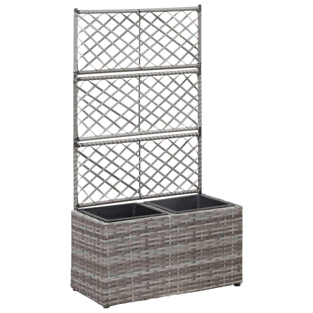 Trellis Raised Bed with 2 Pots 58x30x107 cm Poly Rattan Grey