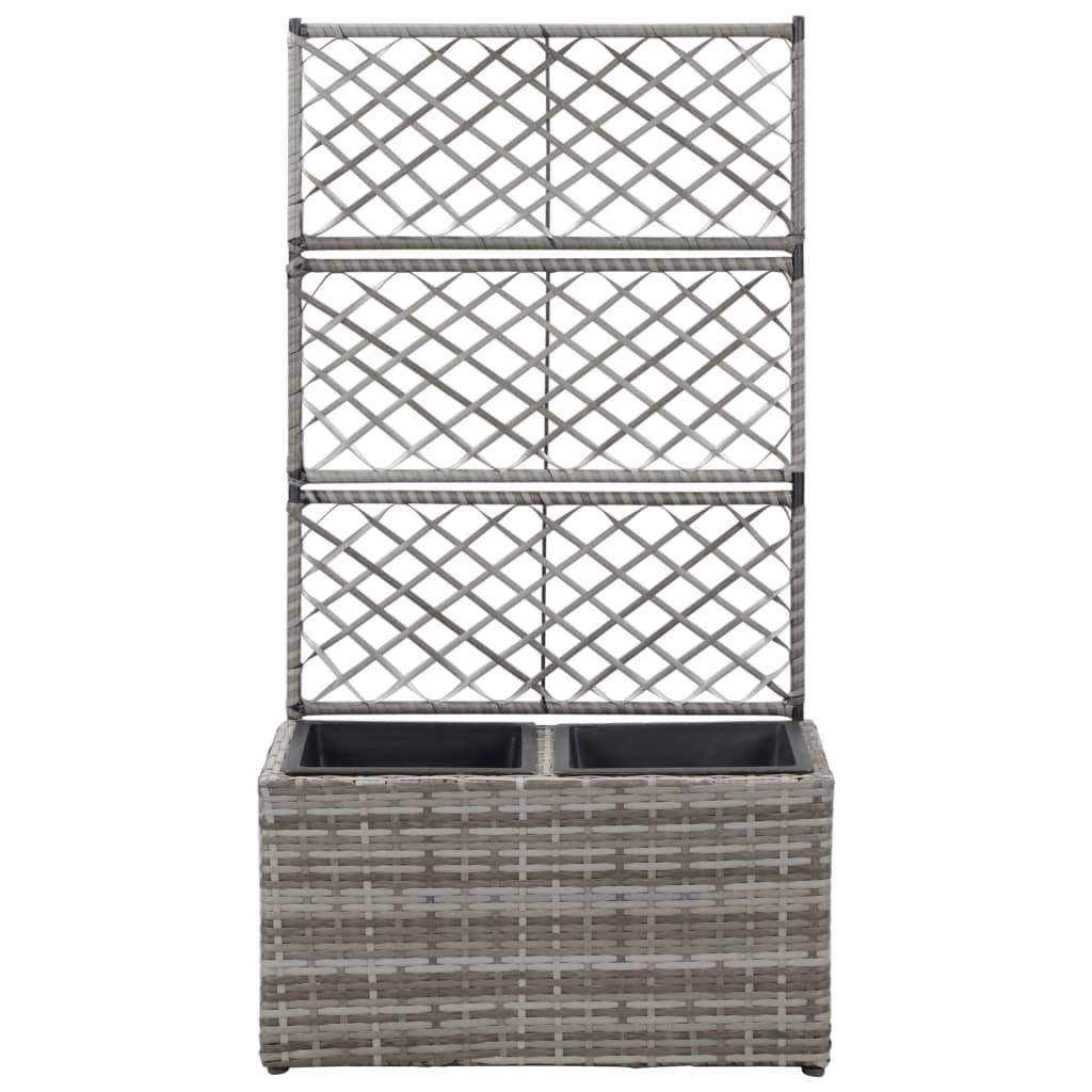 Trellis Raised Bed with 2 Pots 58x30x107 cm Poly Rattan Grey