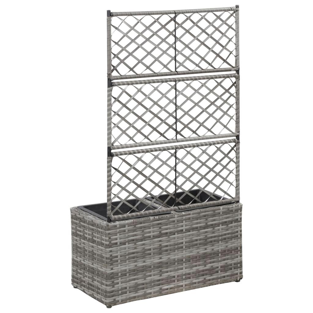 Trellis Raised Bed with 2 Pots 58x30x107 cm Poly Rattan Grey