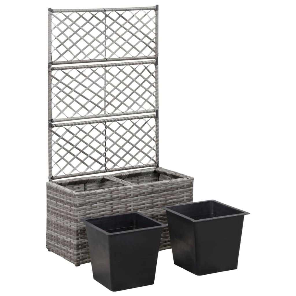 Trellis Raised Bed with 2 Pots 58x30x107 cm Poly Rattan Grey