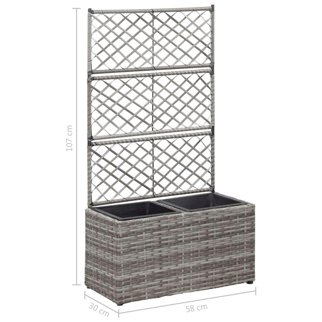 Trellis Raised Bed with 2 Pots 58x30x107 cm Poly Rattan Grey