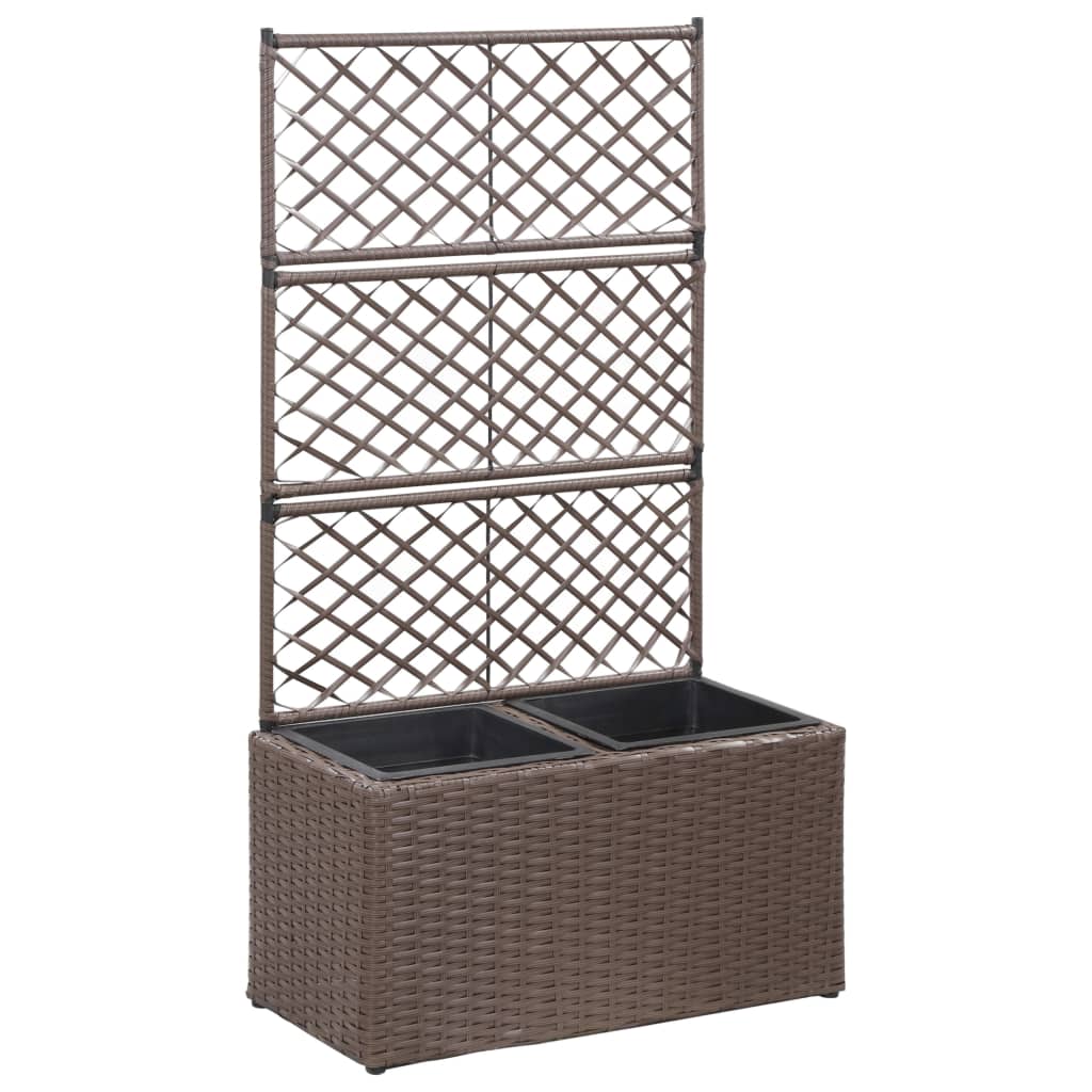 Trellis Raised Bed with 2 Pots 58x30x107 cm Poly Rattan Brown