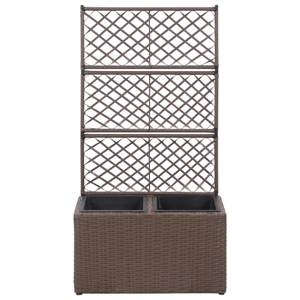 Trellis Raised Bed with 2 Pots 58x30x107 cm Poly Rattan Brown