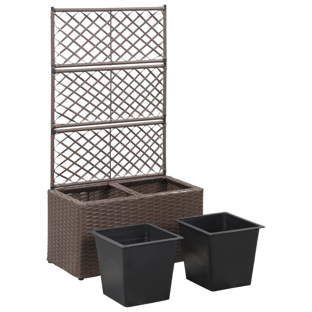 Trellis Raised Bed with 2 Pots 58x30x107 cm Poly Rattan Brown