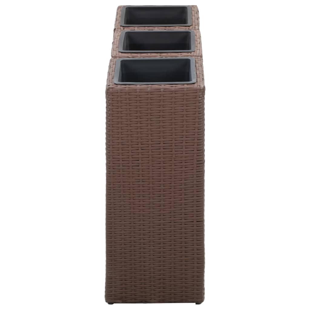 Garden Raised Beds 3 pcs Poly Rattan Brown