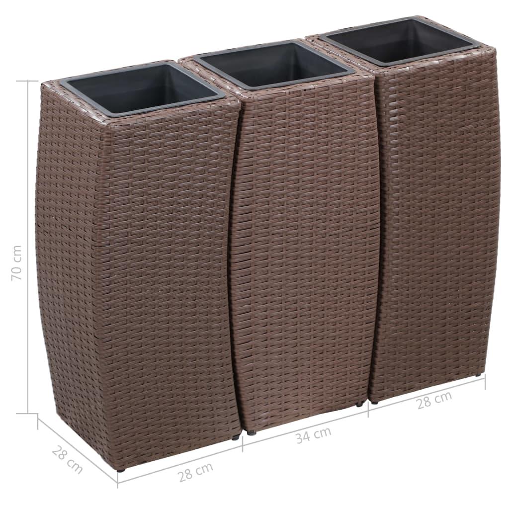 Garden Raised Beds 3 pcs Poly Rattan Brown