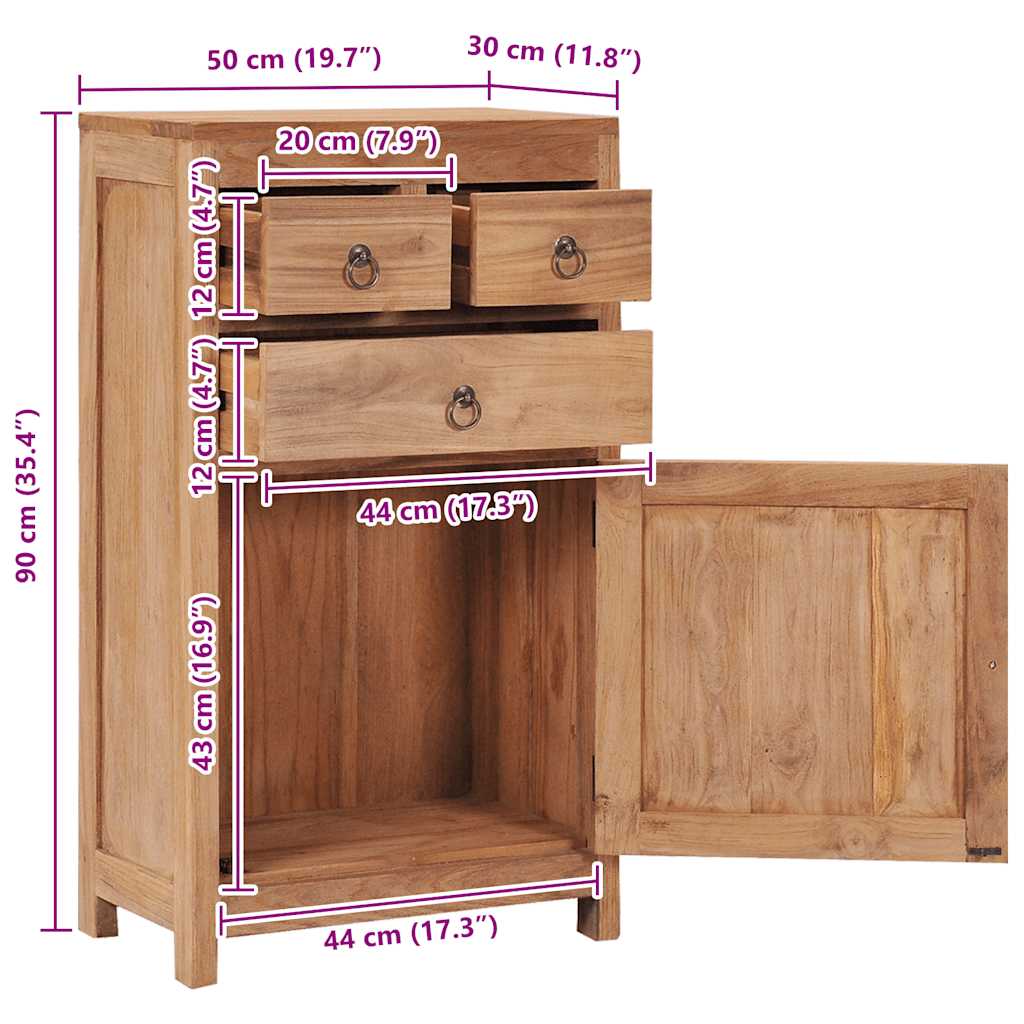 Sideboard 50x30x90 cm Solid Teak Wood