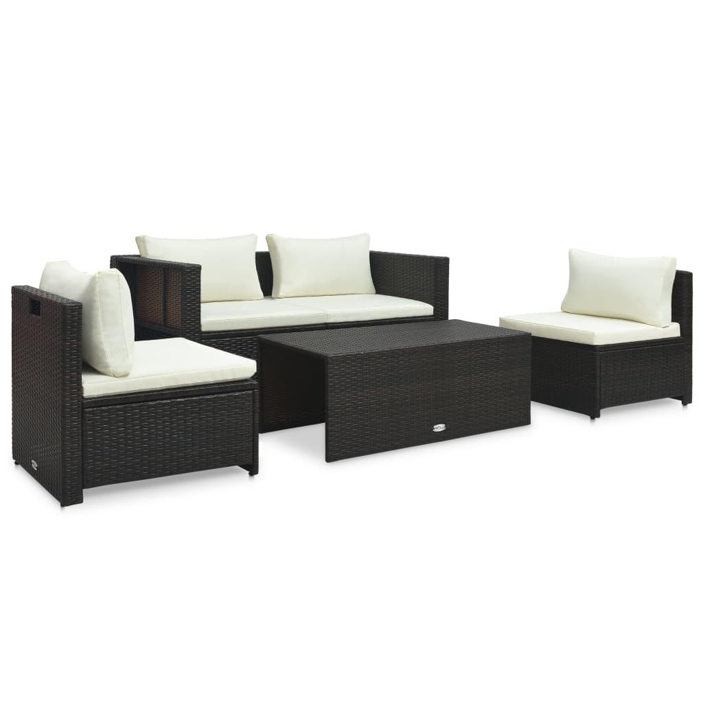 6 Piece Garden Lounge Set with Cushions Poly Rattan Brown