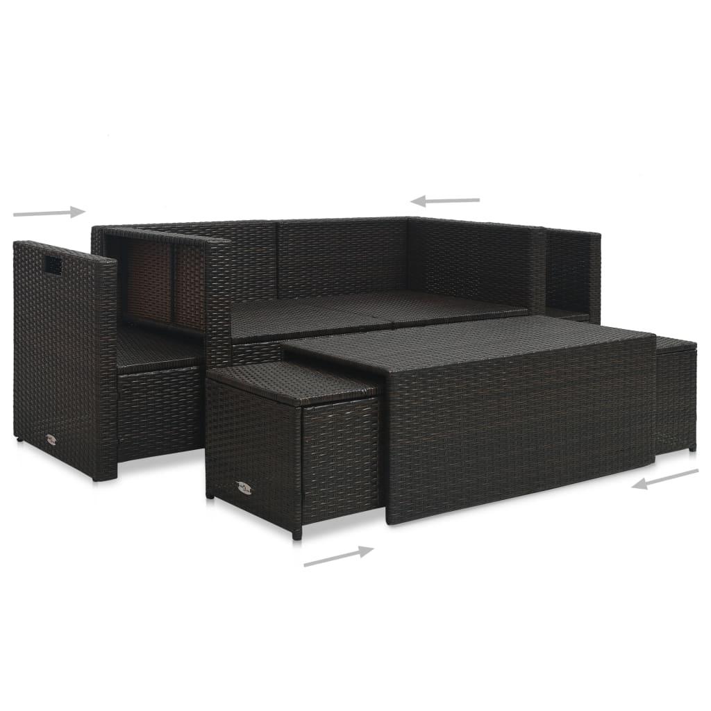 6 Piece Garden Lounge Set with Cushions Poly Rattan Brown