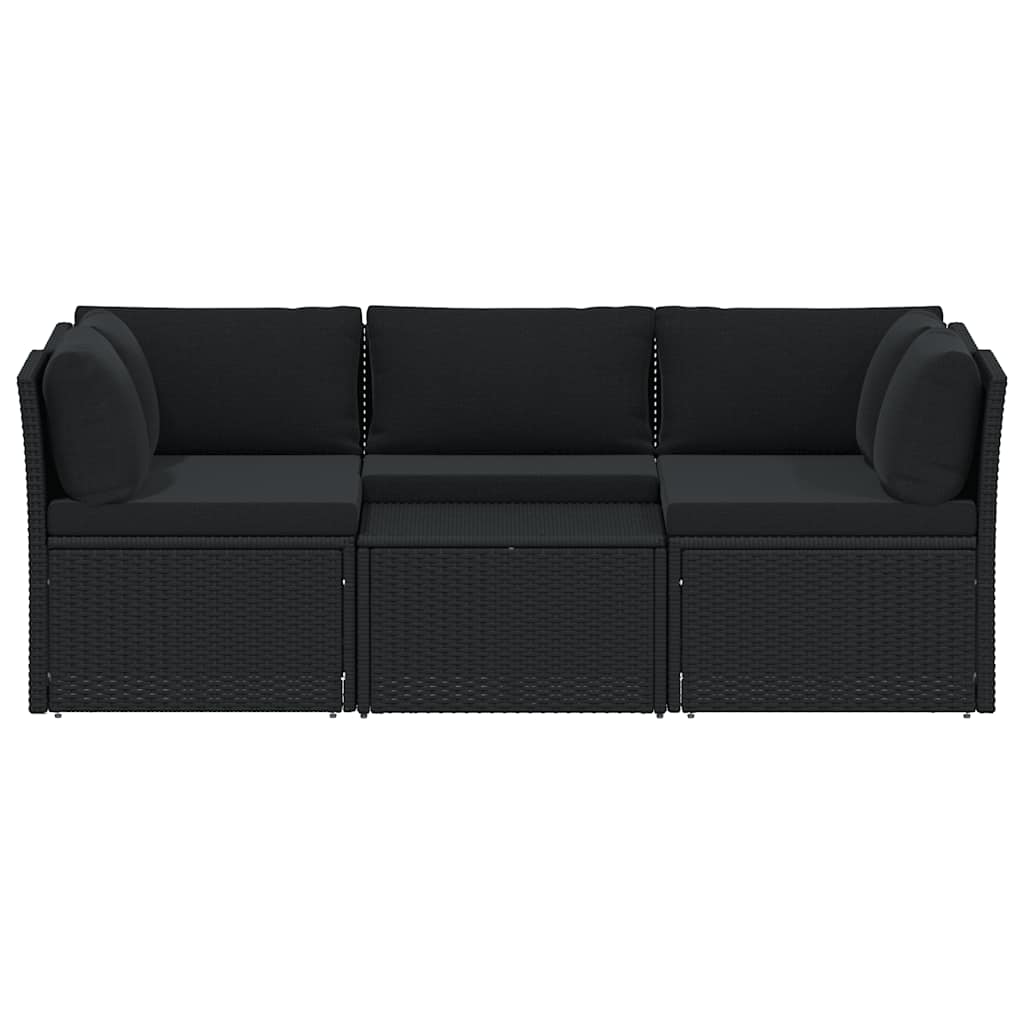 4 Piece Garden Lounge Set with Cushions Poly Rattan Black