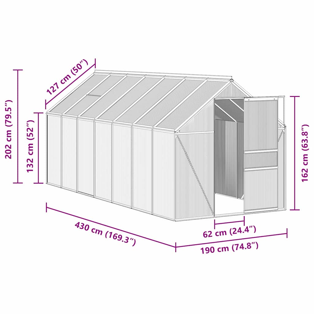 Greenhouse with Base Frame Anthracite Aluminium 8.17 m²