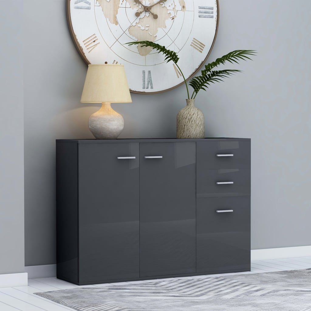 Sideboard High Gloss Grey 105x30x75 cm Engineered Wood