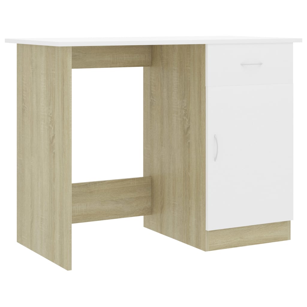 Desk White and Sonoma Oak 100x50x76 cm Engineered Wood